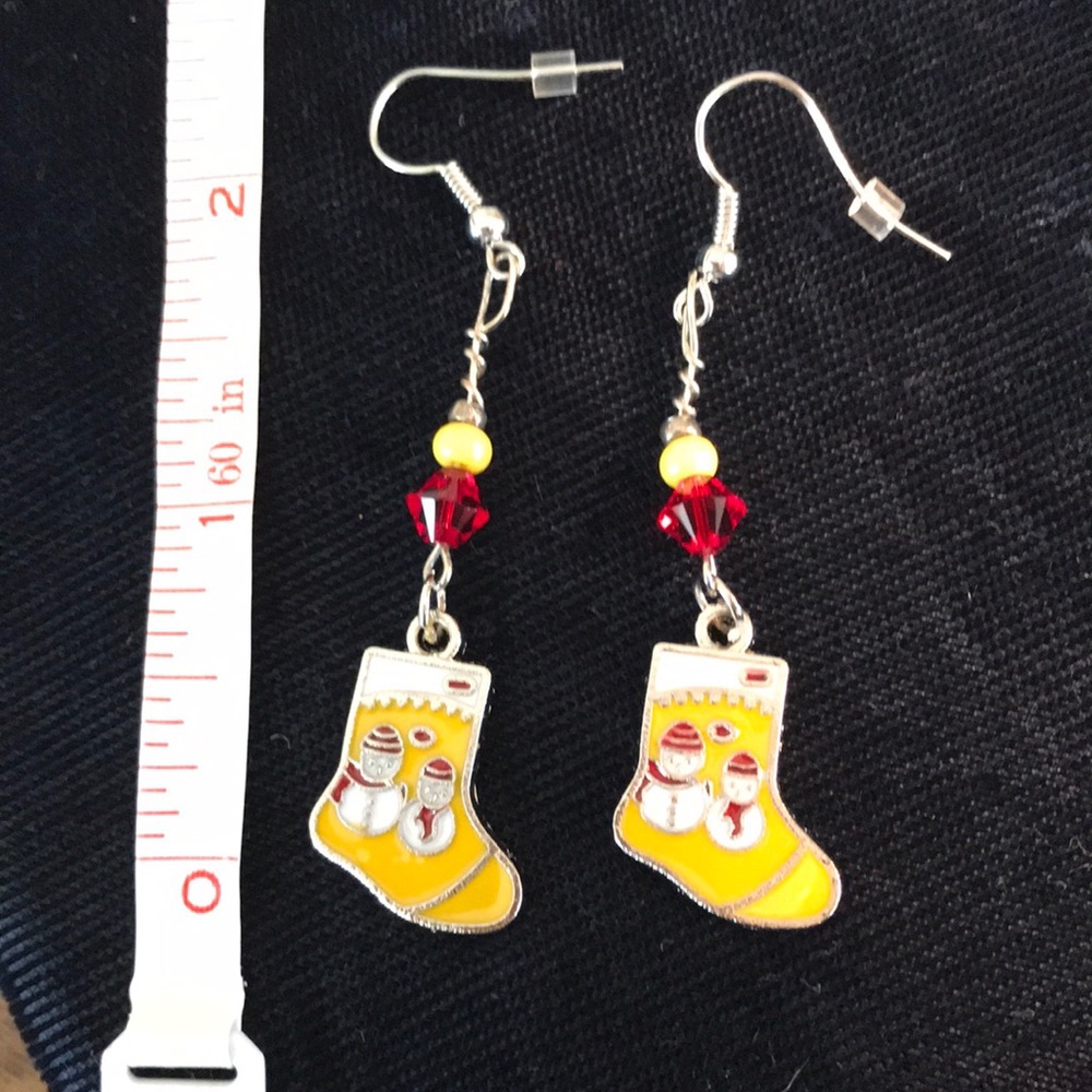 Yellow Christmas stocking earrings